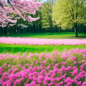 Colorful Blooms in Lush Park Landscape