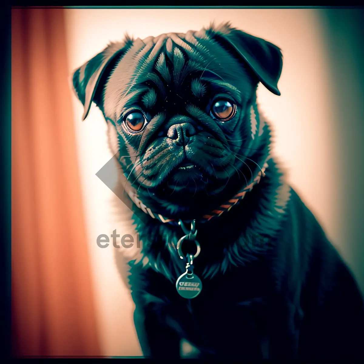 Picture of Cute Wrinkle-faced Pug Puppy Portrait