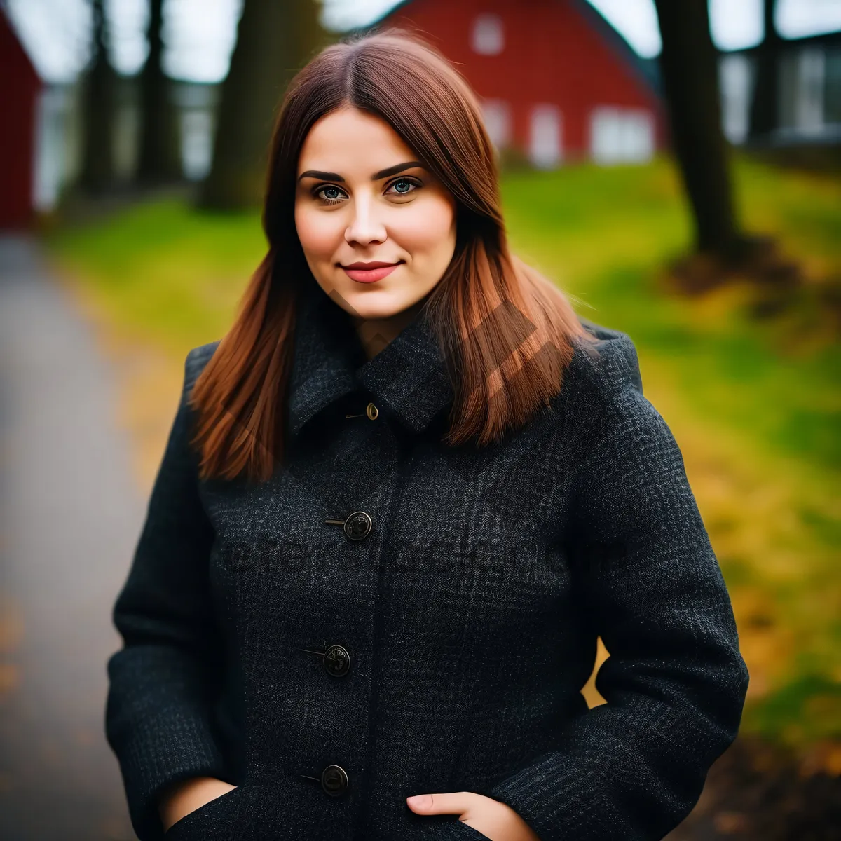 Picture of Adult fashion model with cute smile in business attire.