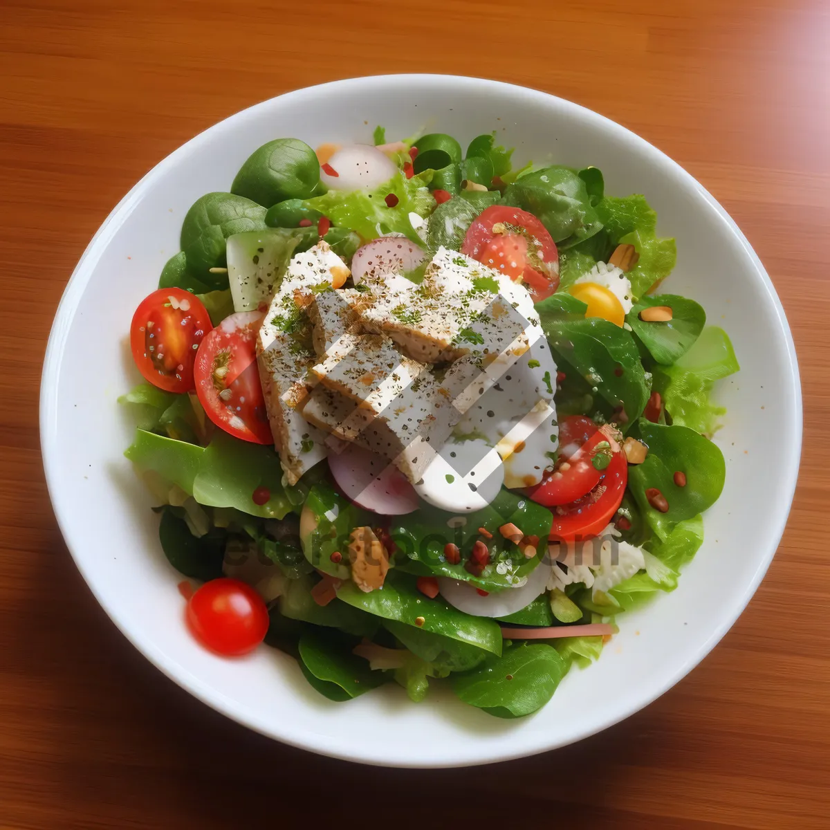Picture of Tasty salad with fresh vegetables and cheese dressing