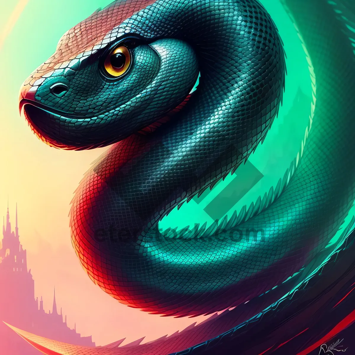 Picture of Colorful Eye Art with Eel