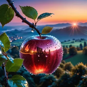 Festive Red Delicious Apple Glass Ornament Branch