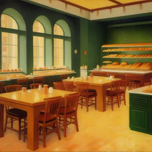 Modern Classroom Interior with Wood Furniture