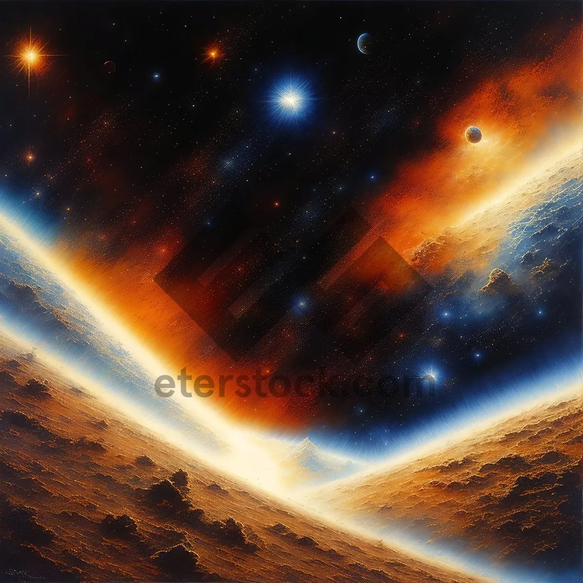 Picture of Starry night sky fantasy wallpaper with moon and planets