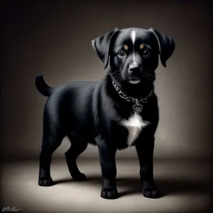 Adorable Purebred Black Retriever Puppy Sitting