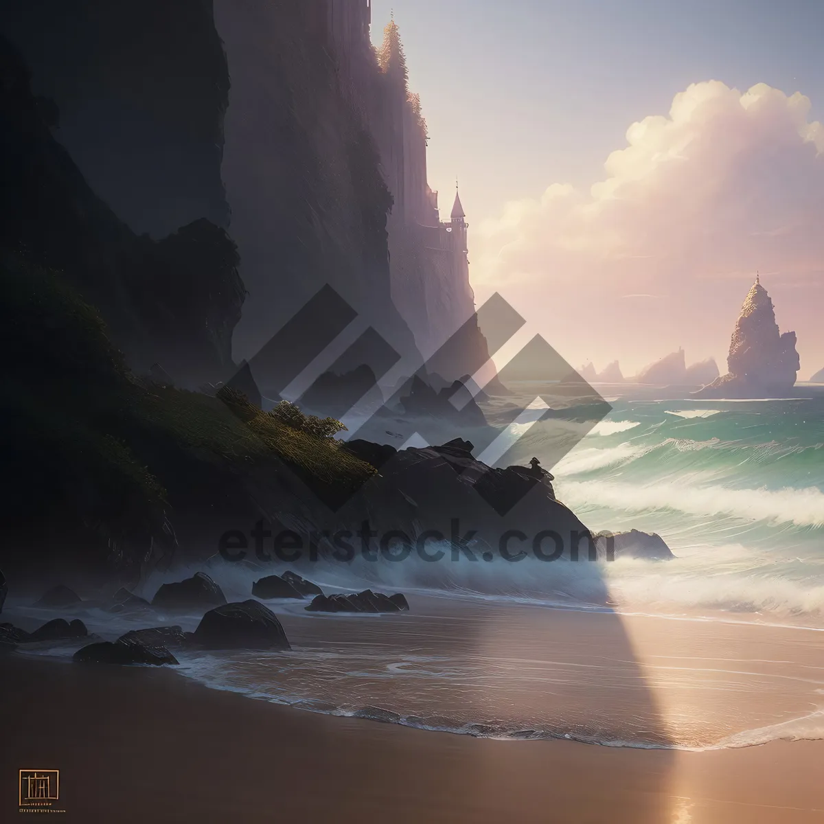 Picture of Coastal Cliff Serenity: Tranquil Waters, Majestic Rocks