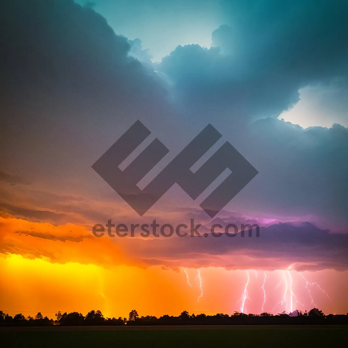 Picture of Vibrant Sunset Sky with Silhouetted Trees