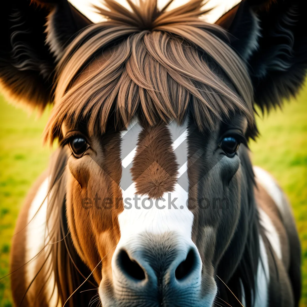 Picture of Majestic Brown Stallion Grazing in Rural Pasture