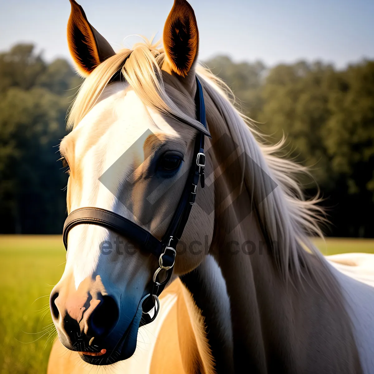 Picture of Thoroughbred Stallion with Brown Mane in Meadow