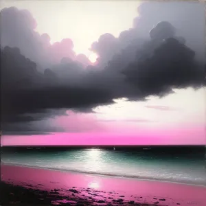 Golden Hour on Serene Beach: Sunset Reflections Over Ocean
