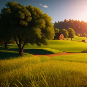 Sunlit Rapeseed Field Atop Rolling Hills"

"Idyllic Countryside Scenery with Clear Blue Sky"

"Vibrant Wheat Field Under Sunny Summer Skies"

"Lush Green Landscape with Sunny Meadow"

"Golden Rapeseed Fields Against Clear Blue Horizon