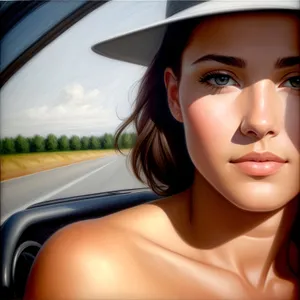 Seductive brunette model with captivating eyes sporting fashion-forward makeup and seat belt