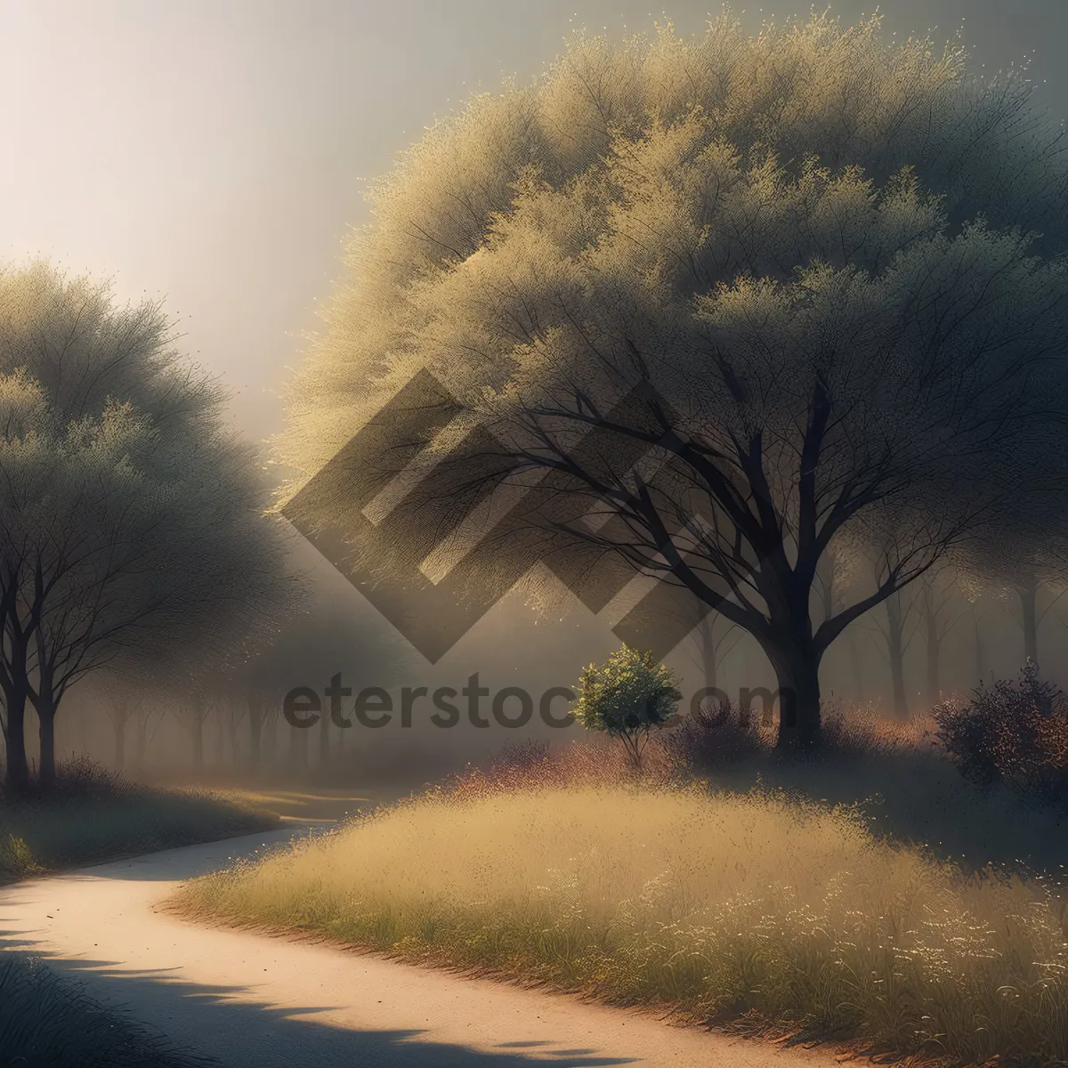 Picture of Sunset Horizon: Majestic Rural Landscape with Tree and Clouds