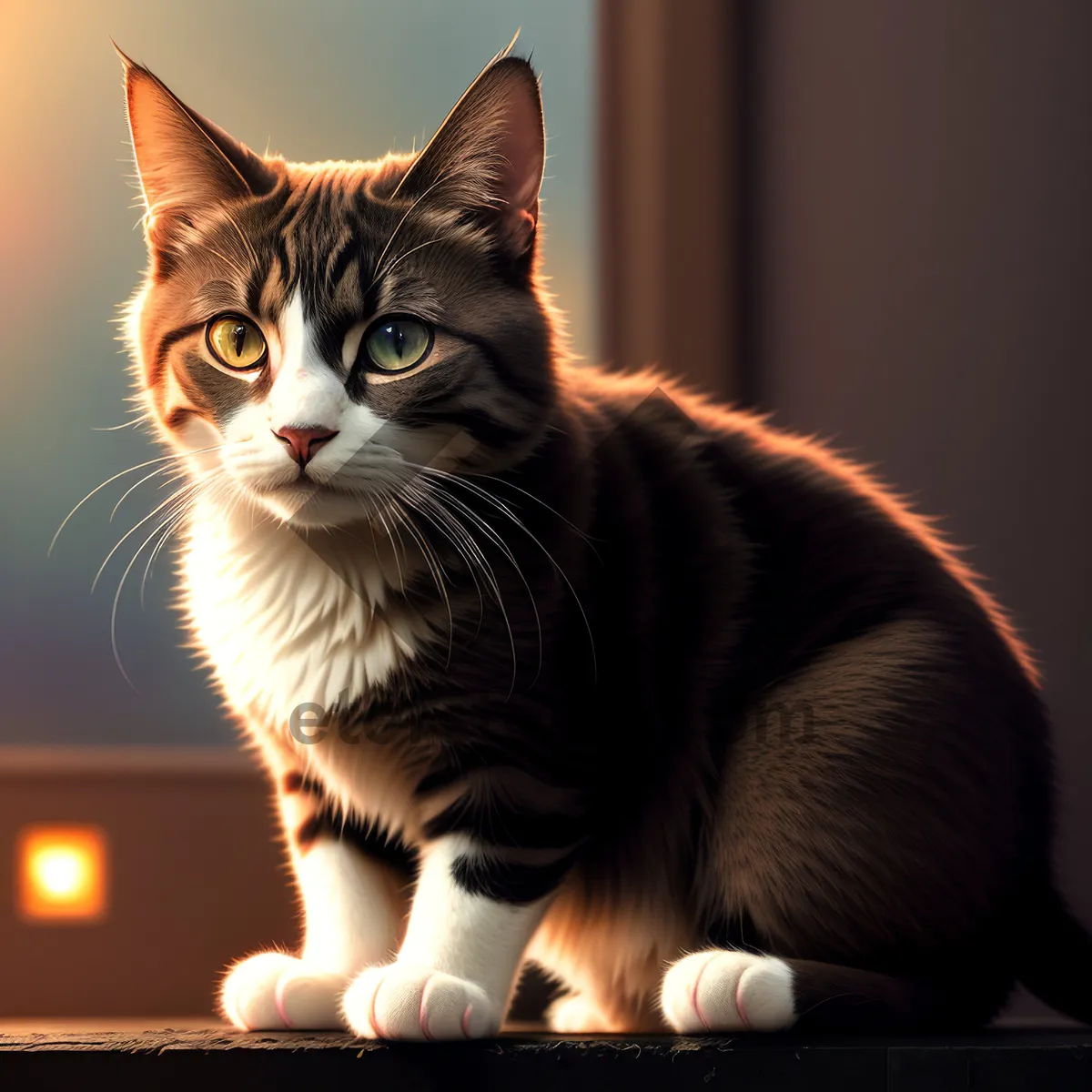 Picture of Curious Tabby Kitty Gazing at Windowsill