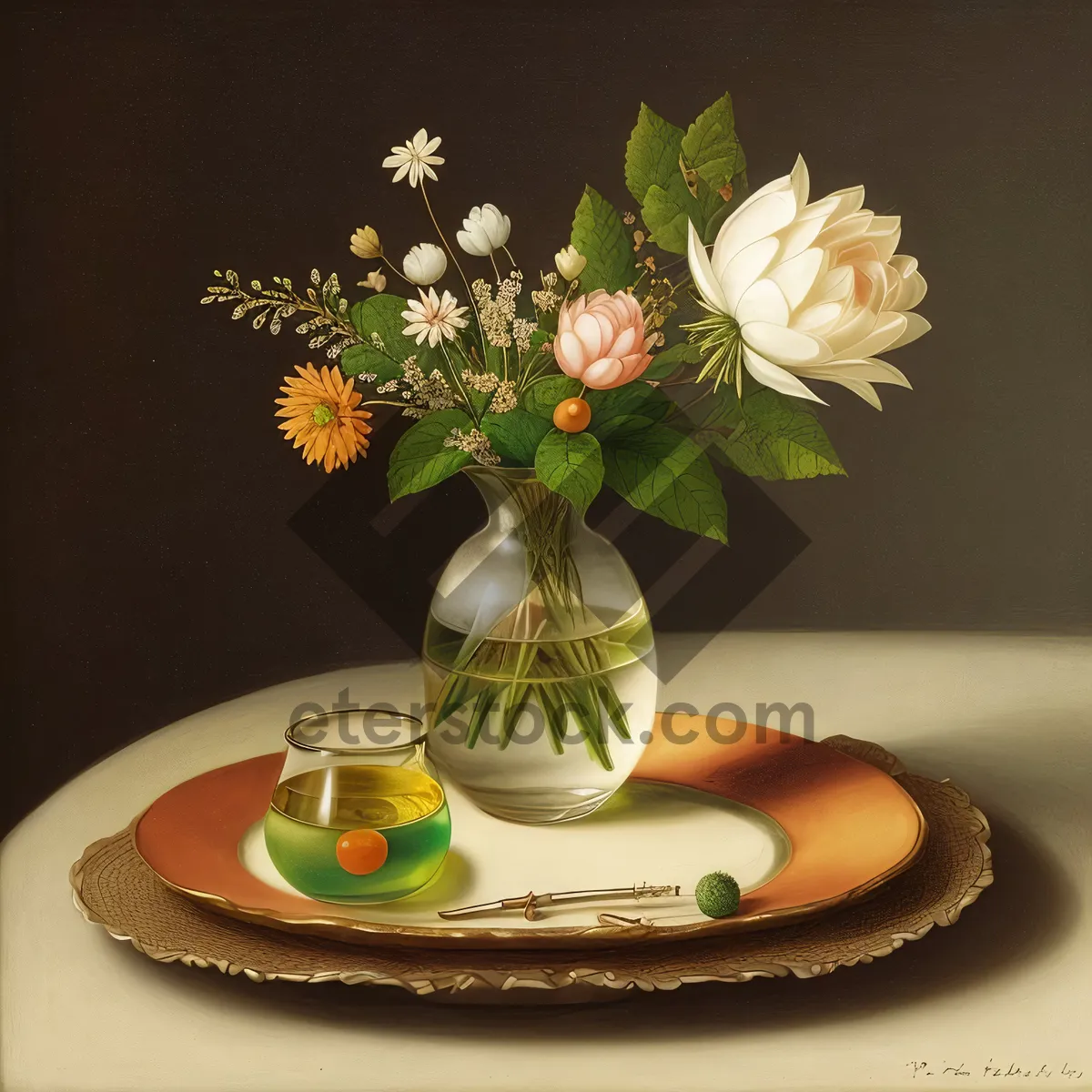 Picture of Exquisite Porcelain Bouquet in Glass Vase