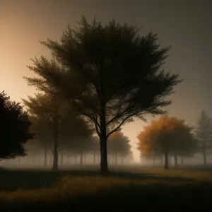 Sunset over Woodland Landscape