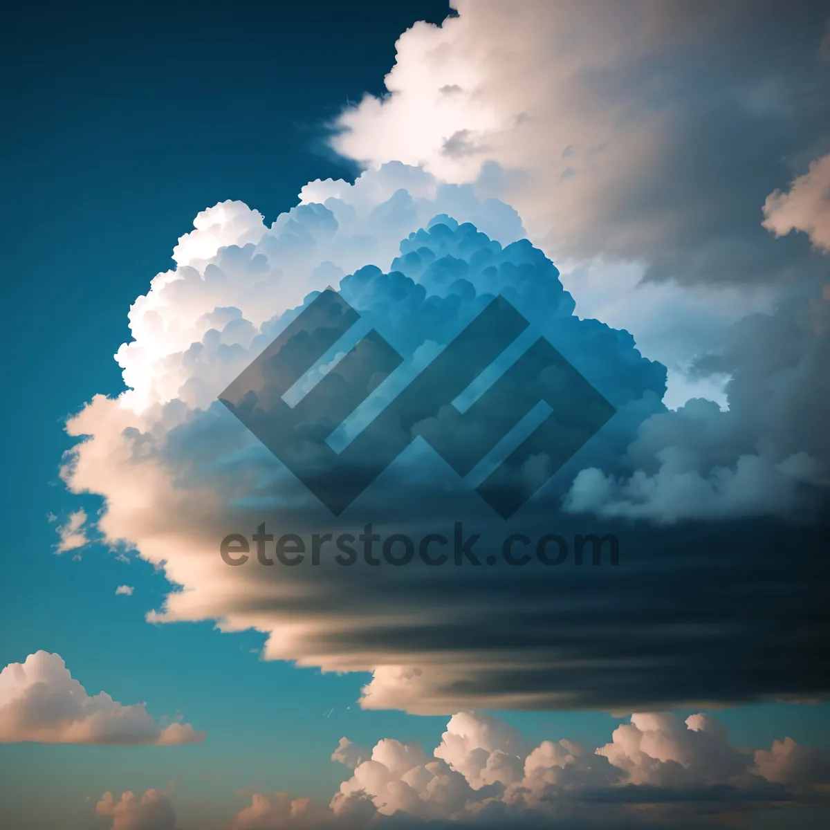 Picture of Vibrant Sunlit Cloudscape in Clear Blue Sky
