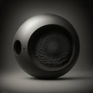 Shiny Black 3D Circle Icon with Graphic Design Flare