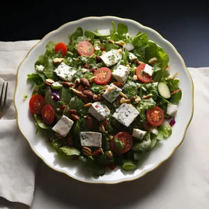 Fresh and healthy gourmet salad with vegetables and cheese