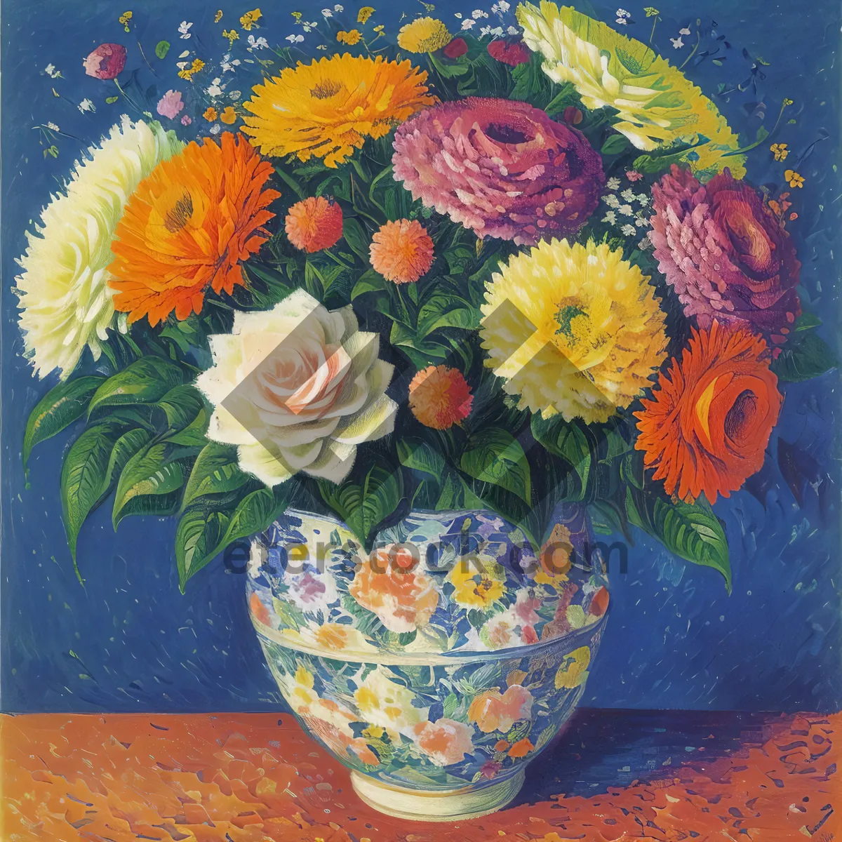 Picture of Colorful Bouquet in Yellow Ceramic Vase