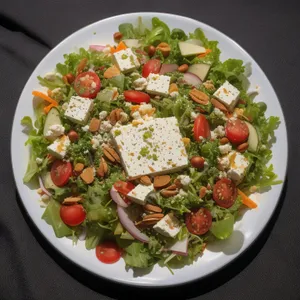Gourmet salad plate with fresh vegetables and cheese