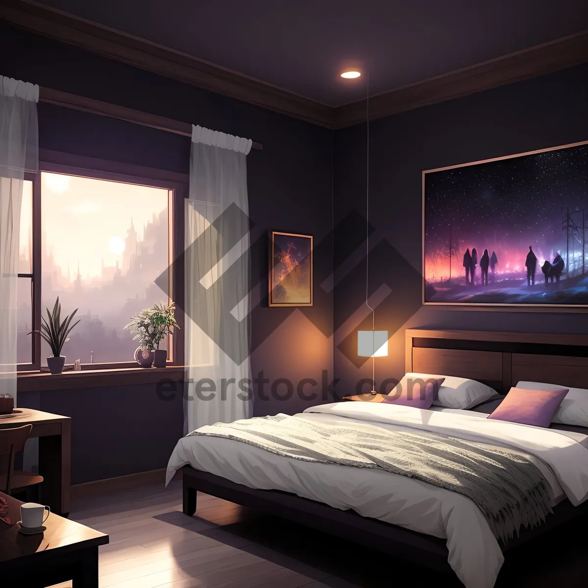 Picture of Modern Luxe Bedroom with Comfortable Sofa and Stylish Lamp