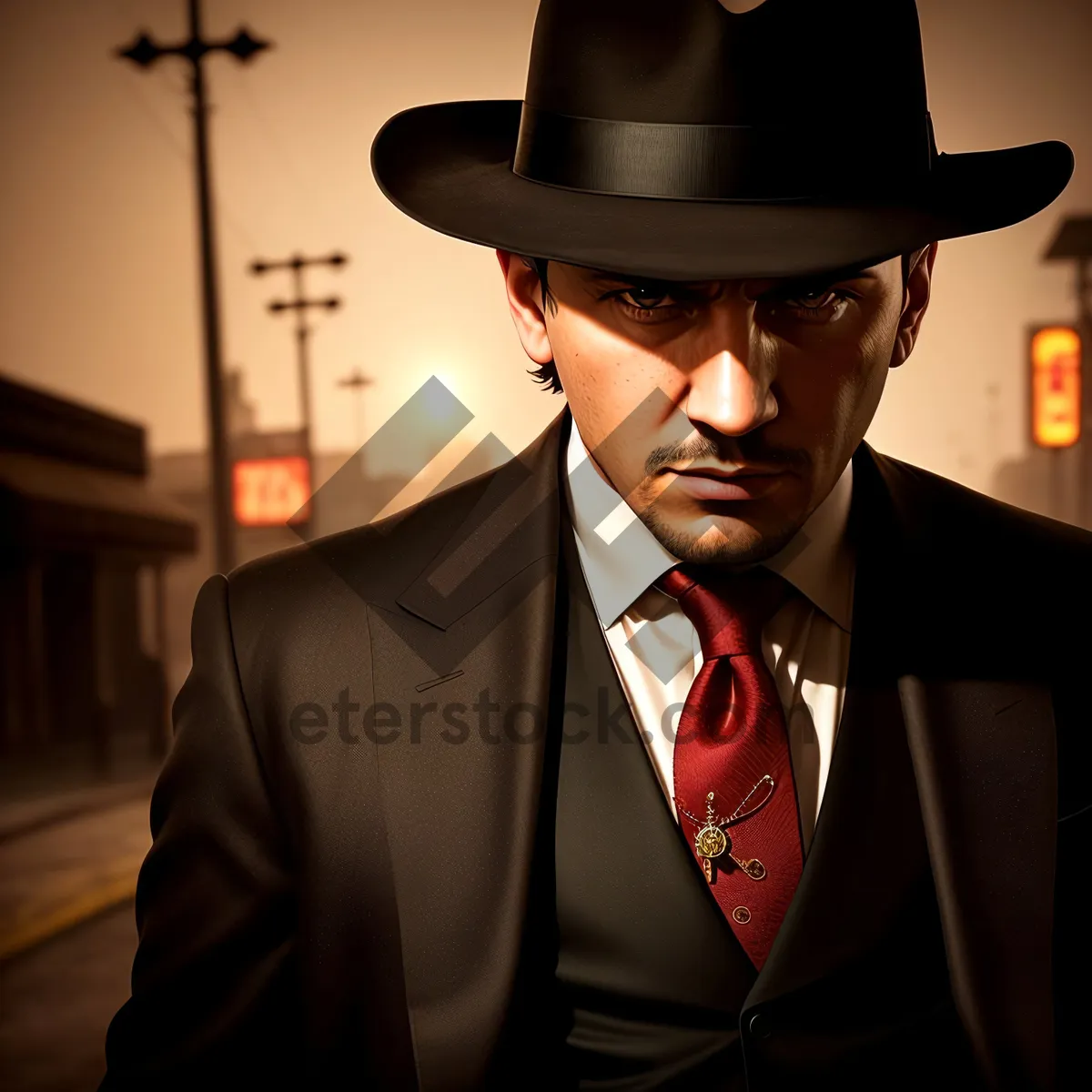 Picture of Handsome man wearing a black cowboy hat with bolo tie