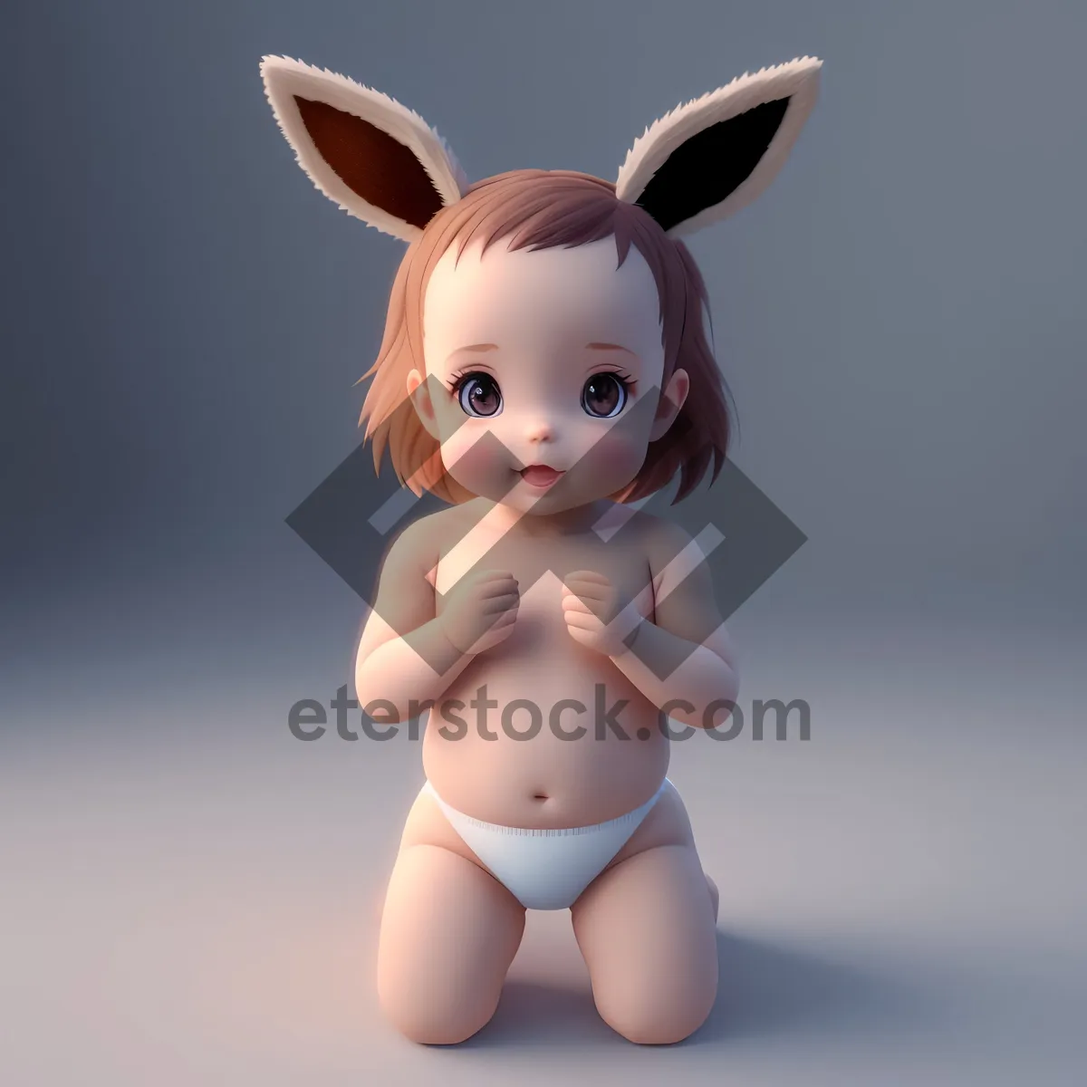 Picture of Cute Bunny Boy with Happy Doll