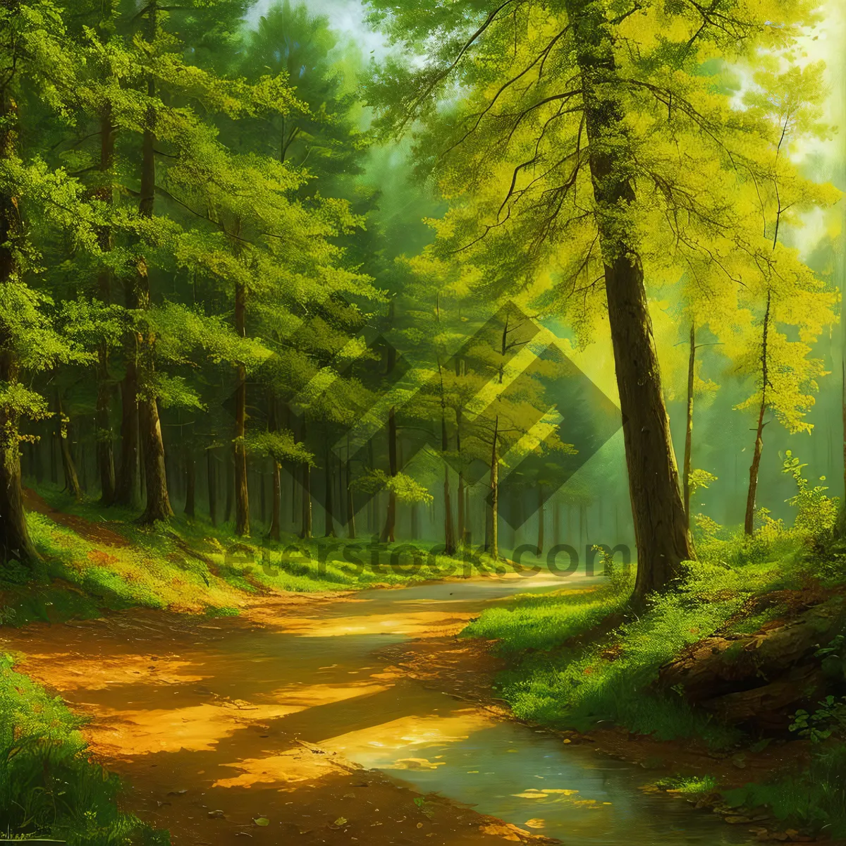 Picture of Sunlit Path through Autumn Woods