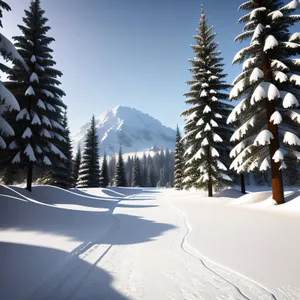 Frosty Pine Trees, Snowy Mountain Landscape