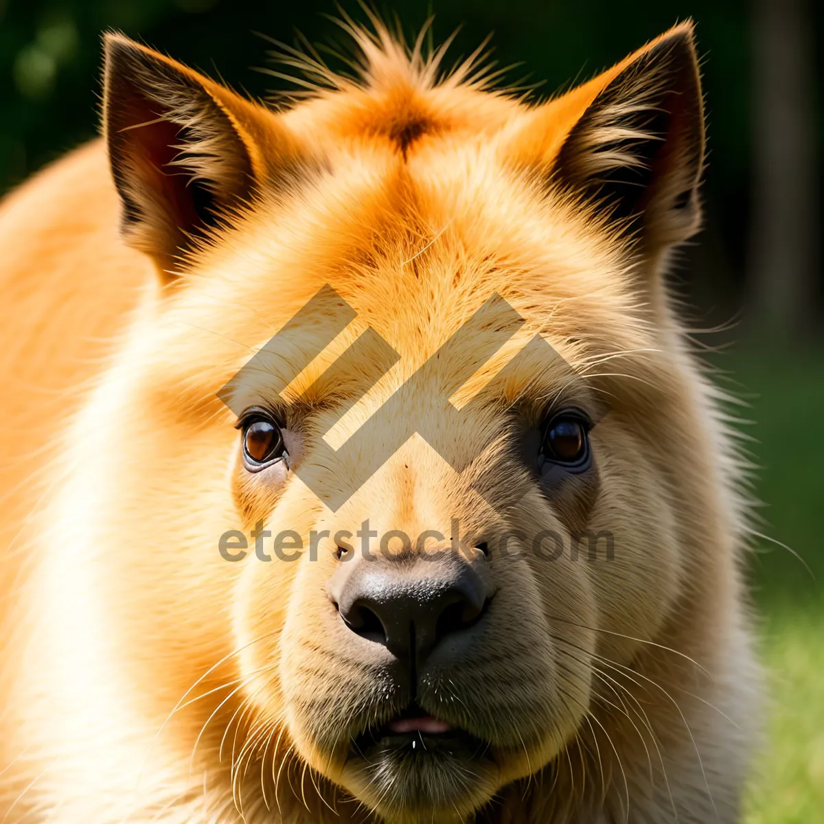 Picture of Majestic Brown Stallion Grazing in Rural Pasture