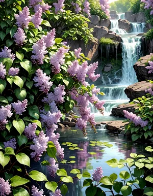 Purple Lilacs and Waterfalls