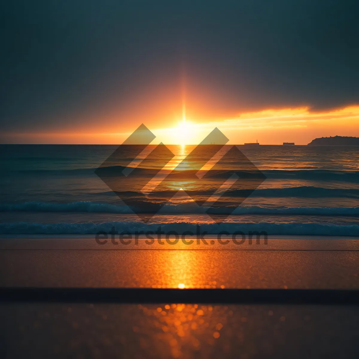 Picture of Golden Horizon: A breathtaking sun reflecting on the shimmering ocean at dusk.