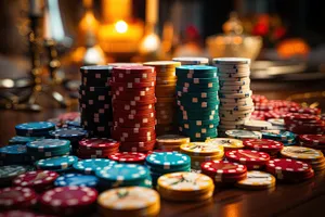 Casino Table with Game Chips and Counters