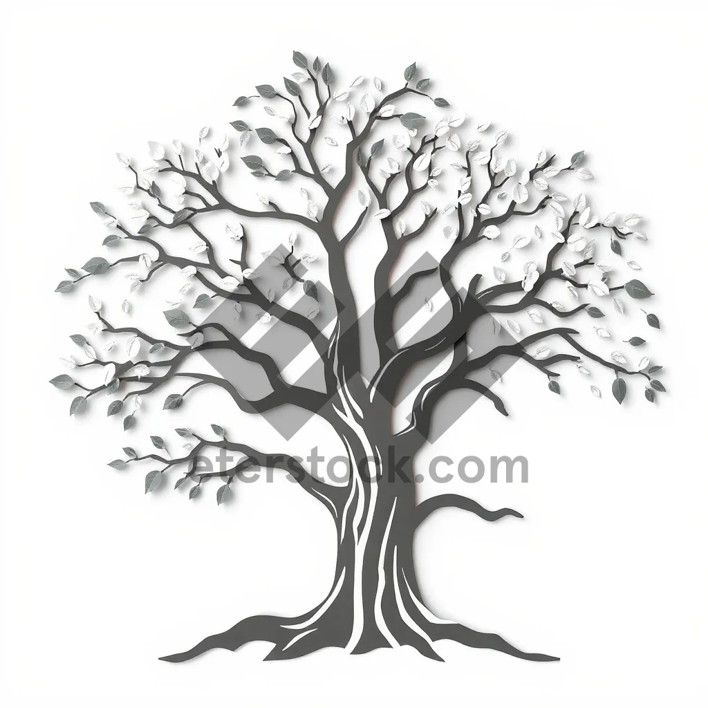 Picture of Black Floral Swirl Design Element with Oak Leaf