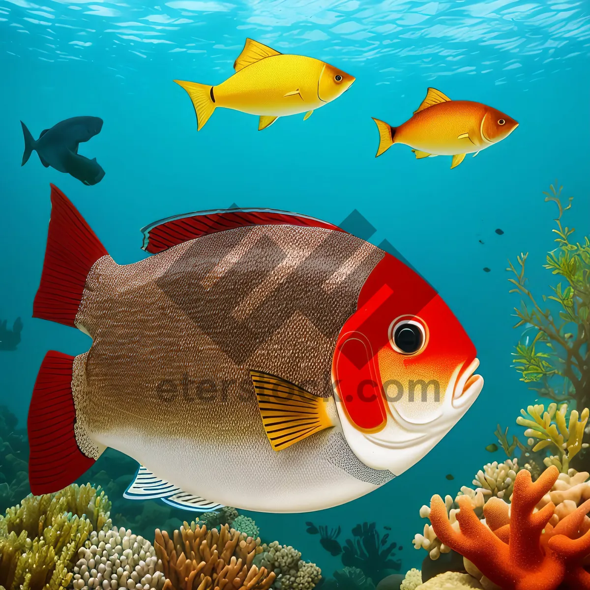 Picture of Colorful Coral Reef Fish Swimming in Sunlit Waters