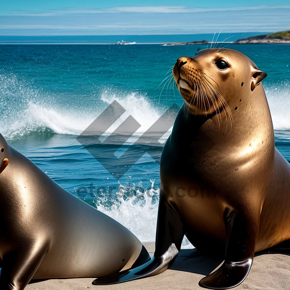 Picture of Playful Sea Lion Basking on Sandy Beach