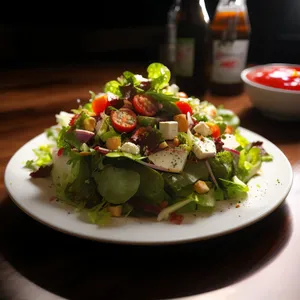 Delicious gourmet lunch plate with fresh vegetables.