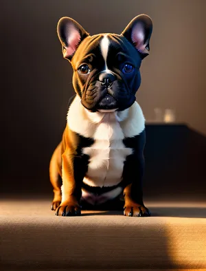 Adorable Boxer Bulldog Puppy Sitting in Studio
