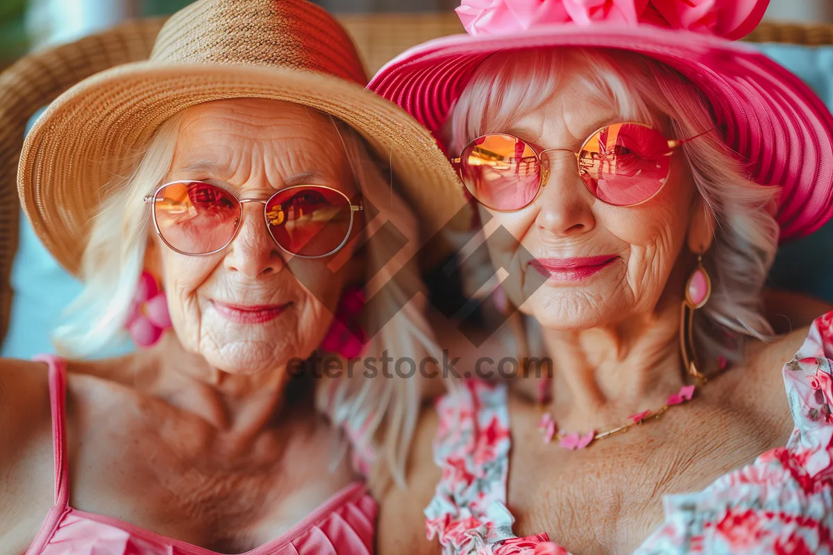 Picture of Smiling fashion model wearing sunglasses and hat