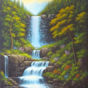 Serene Waterfall in Tranquil Park Setting