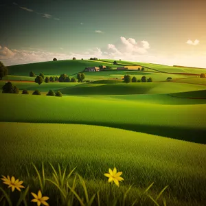 Serene Summer Countryside Landscape with Clear Horizon