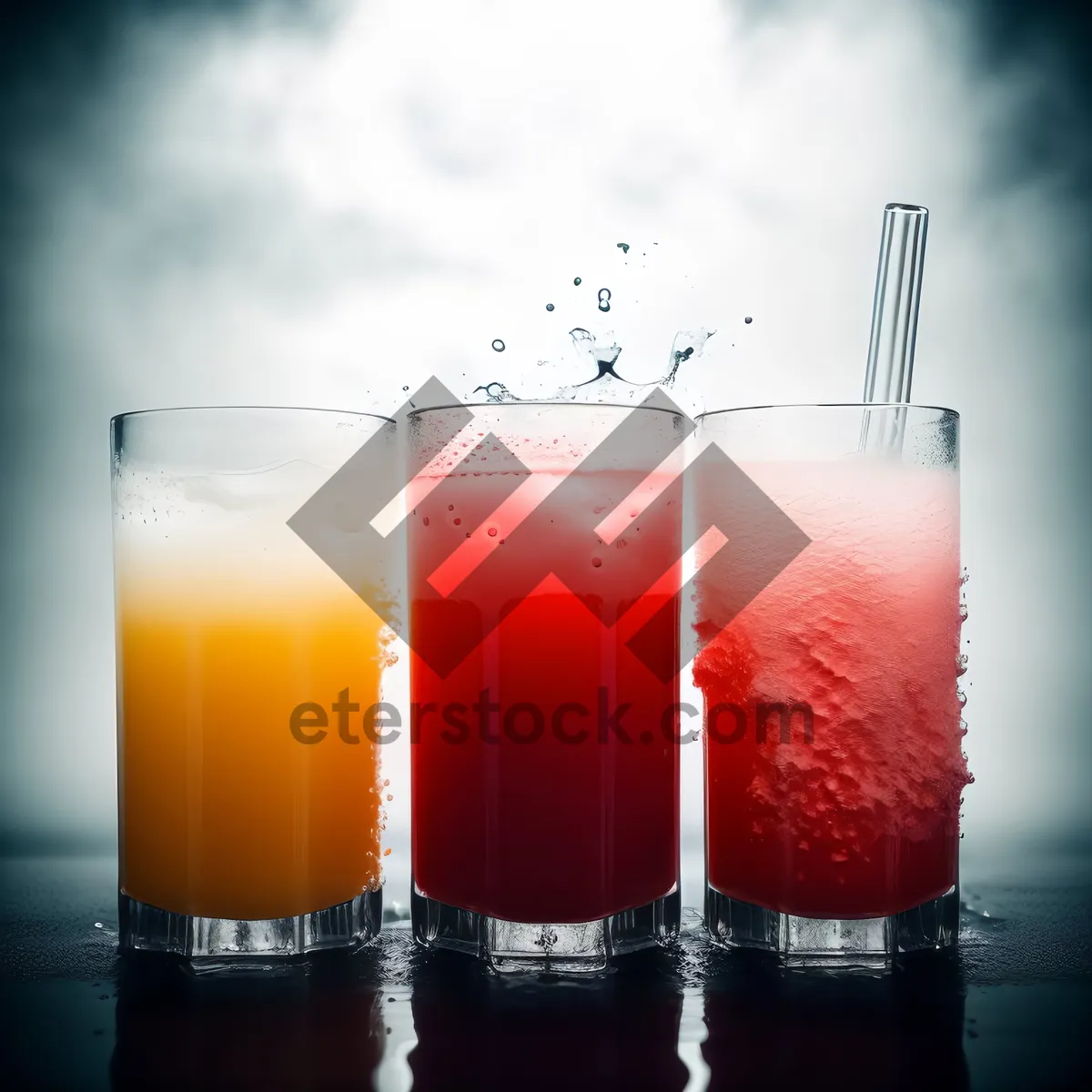 Picture of Refreshing Fruit Cocktail in Yellow Glass with Ice