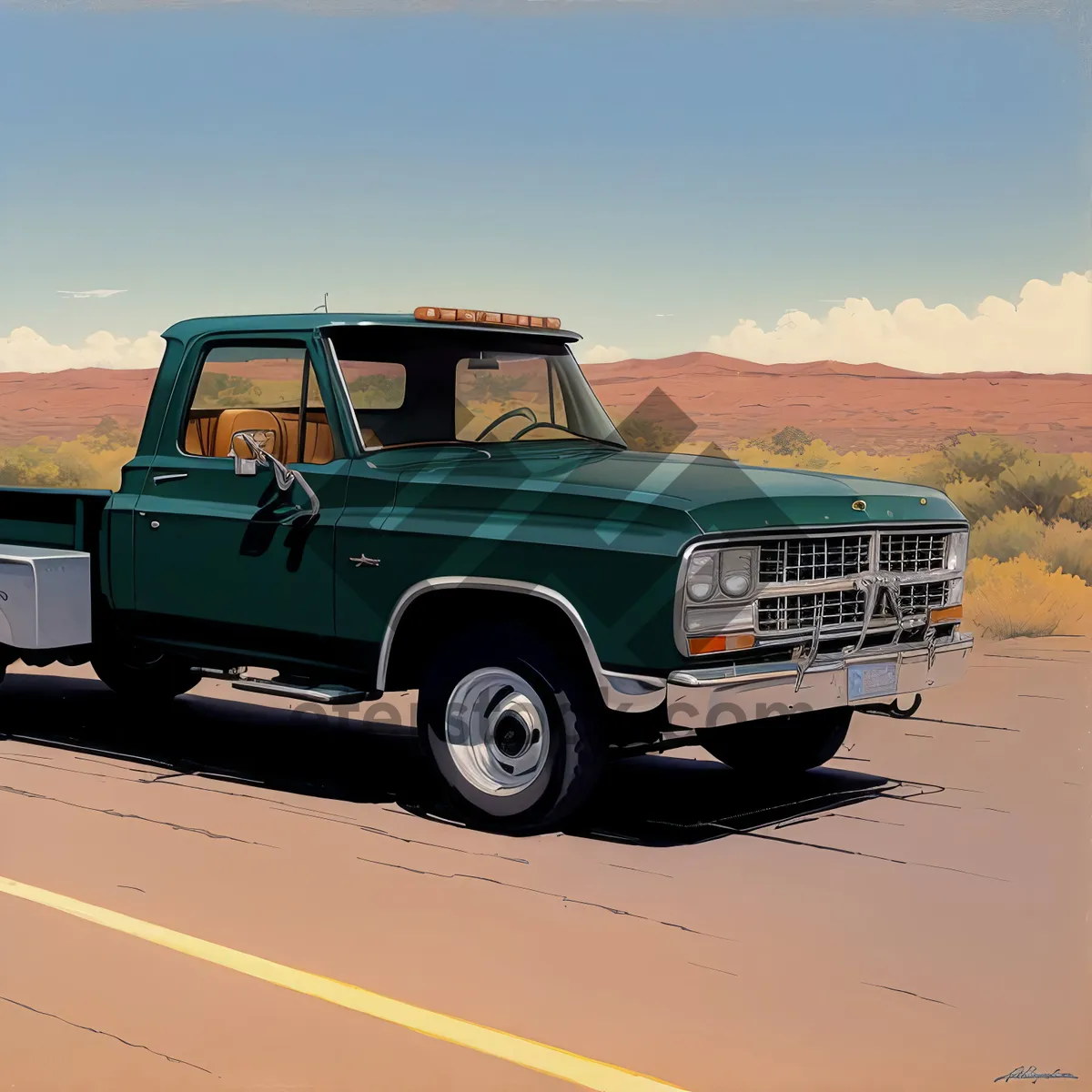 Picture of Speedy Vintage Pickup Truck on the Open Road.