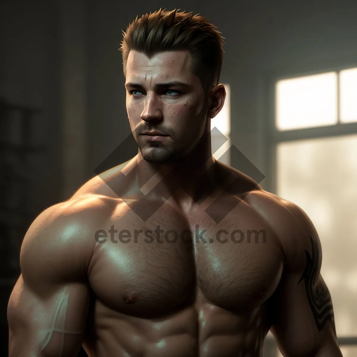 Picture of Powerful Male Fitness Model Flexing Biceps