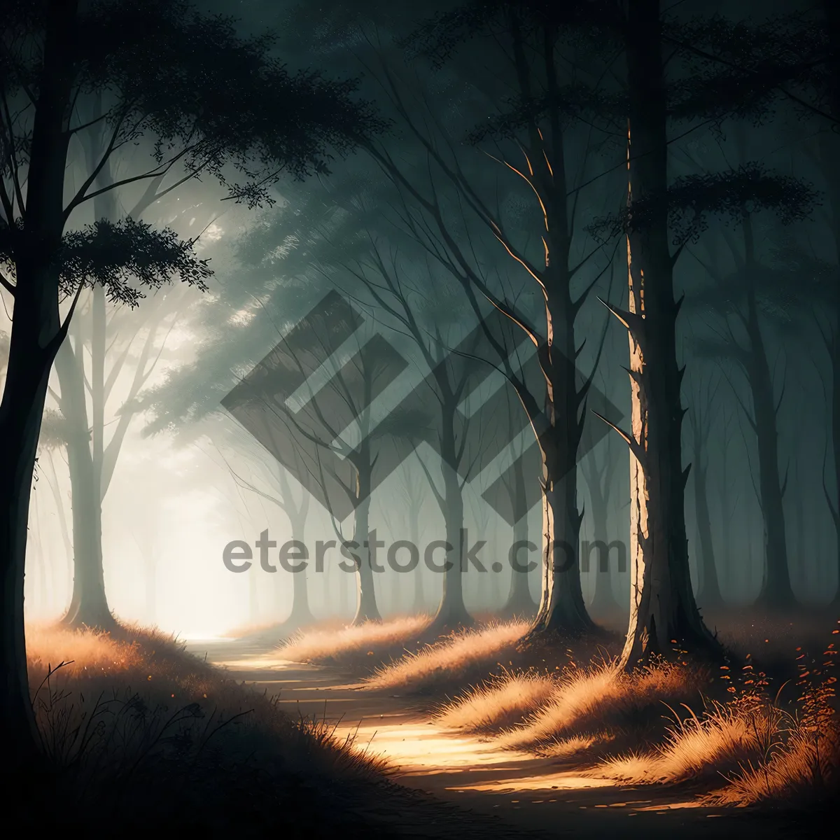 Picture of Sunset Silhouette in Serene Forest Landscape