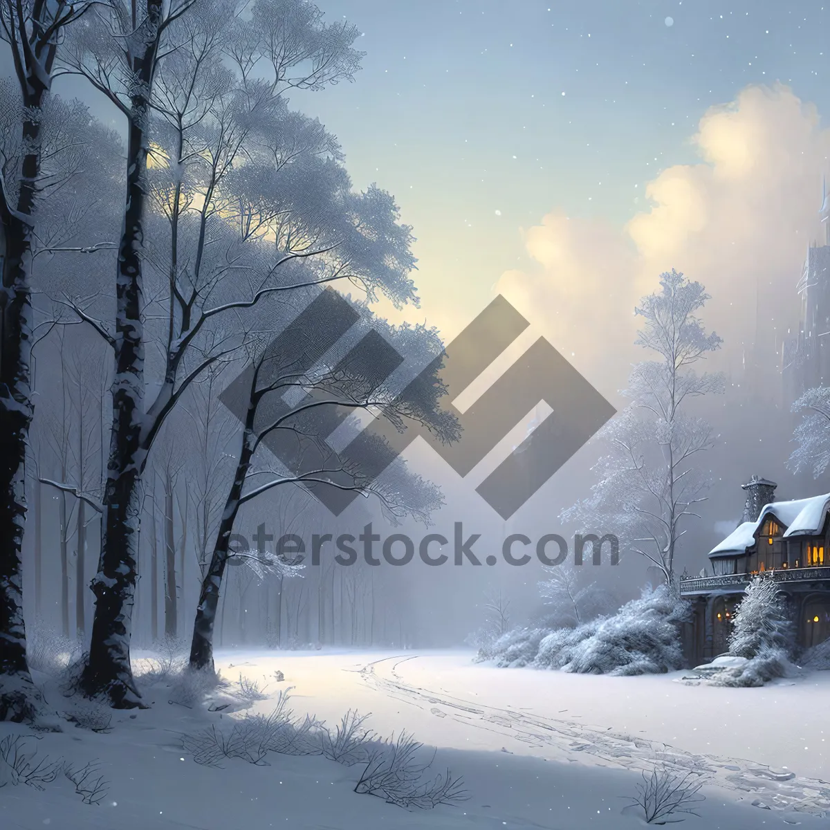Picture of Winter Wonderland: Snow-covered Forest Scene with Snowplow