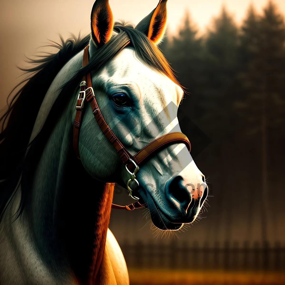 Picture of Thoroughbred Stallion with Elegant Bridle