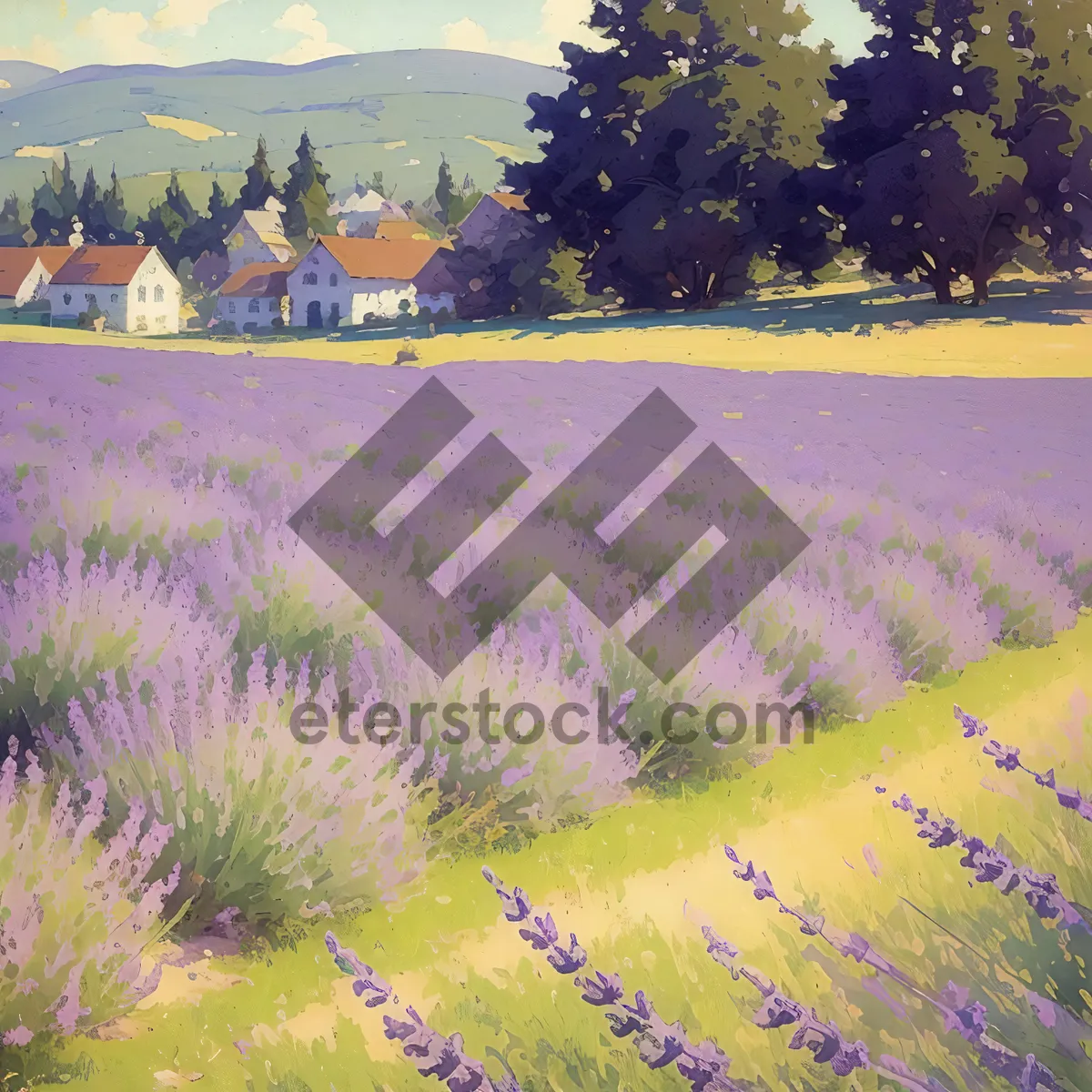 Picture of Lavender Field Bliss - Purple Flowers Embracing Serene Skies