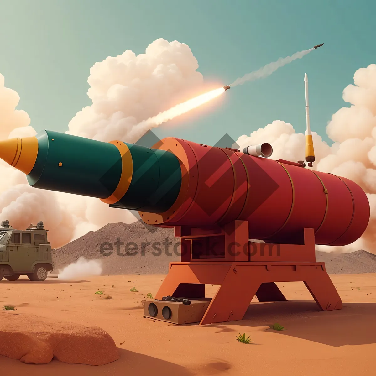Picture of Skyward Rocket Propels Through Crimson Sunset